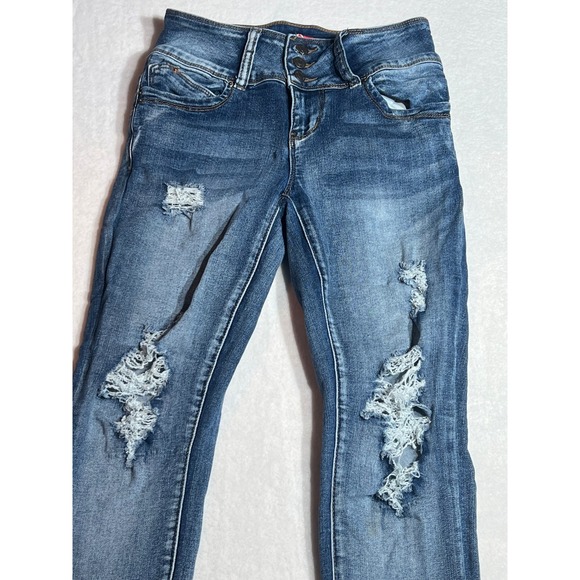 YMI Denim - YMI WannaBettaButt Mid Rise Skinny Jeans Distressed Blue Denim Size 3/26